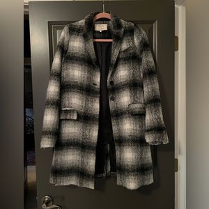 ZARA Trafaluc Checked Plaid Long Wool Mix Studio Coat 3057/081